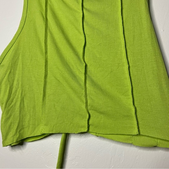 PacSun Neon Green Size Large Soft Tie Lace Up Front Cropped Tank Top Sleeveless - Picture 6 of 6